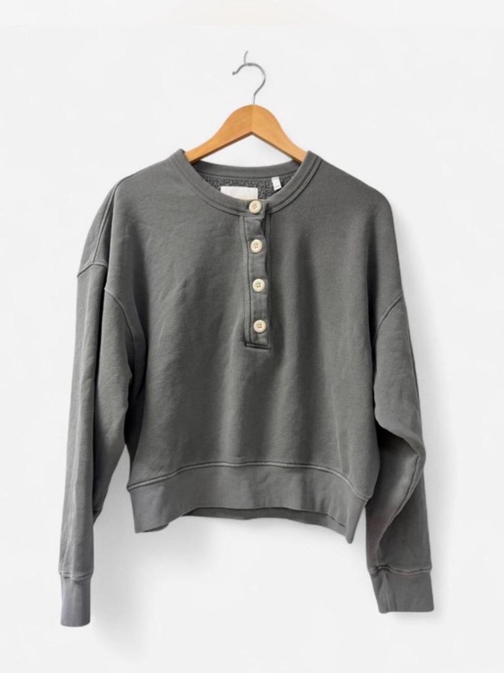 Cozy Oversized Cropped Citizens of Humanity Gray Henley Sweatshirt